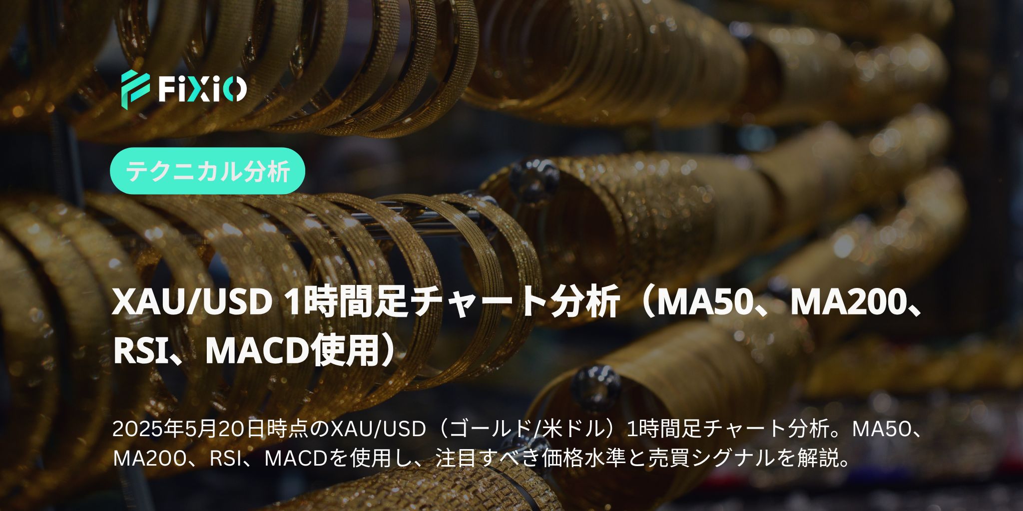 XAU/USD 1時間足チャート分析（MA50、MA200、RSI、MACD使用）