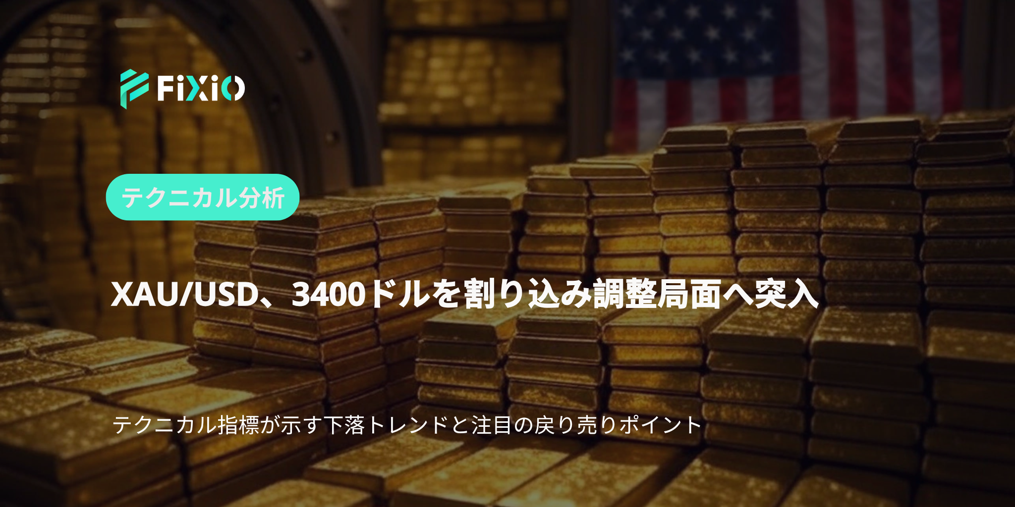 XAU/USD テクニカル分析（1時間足）：3400ドルを下抜け、調整局面へ本格突入か
