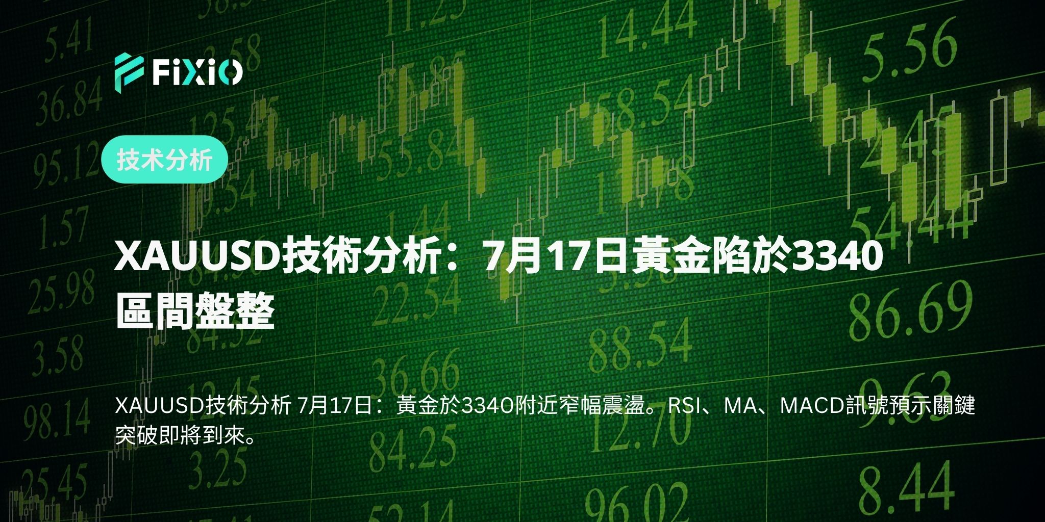 XAUUSD技術分析：7月17日黃金陷於3340區間盤整