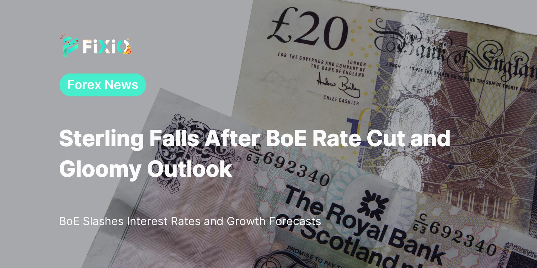 Sterling Falls After BoE Rate Cut and Gloomy Outlook