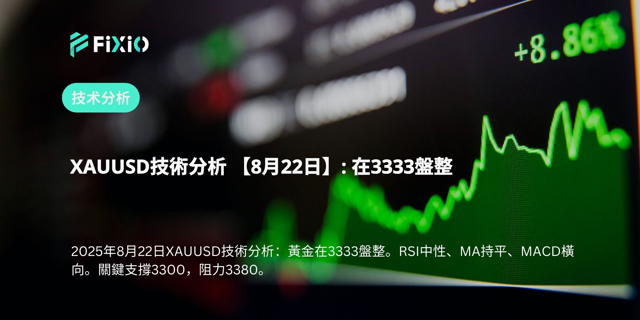 XAUUSD技術分析 【8月22日】: 在3333盤整