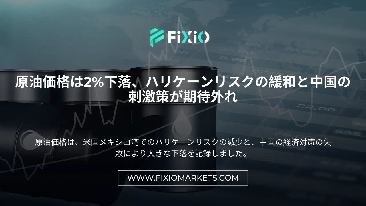 原油価格は2%下落、ハリケーンリスクの緩和と中国の刺激策が期待外れ