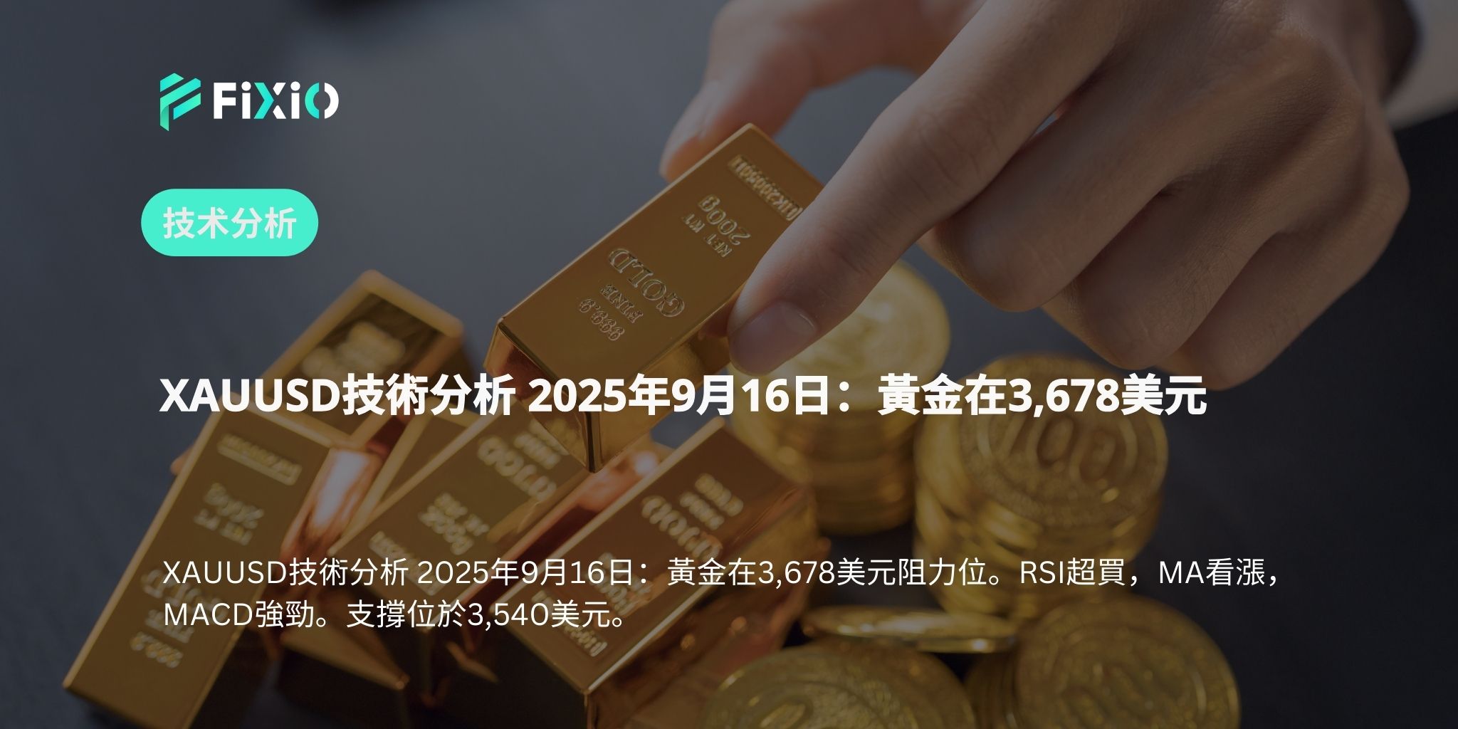 XAUUSD技術分析 2025年9月16日：黃金在3,678美元